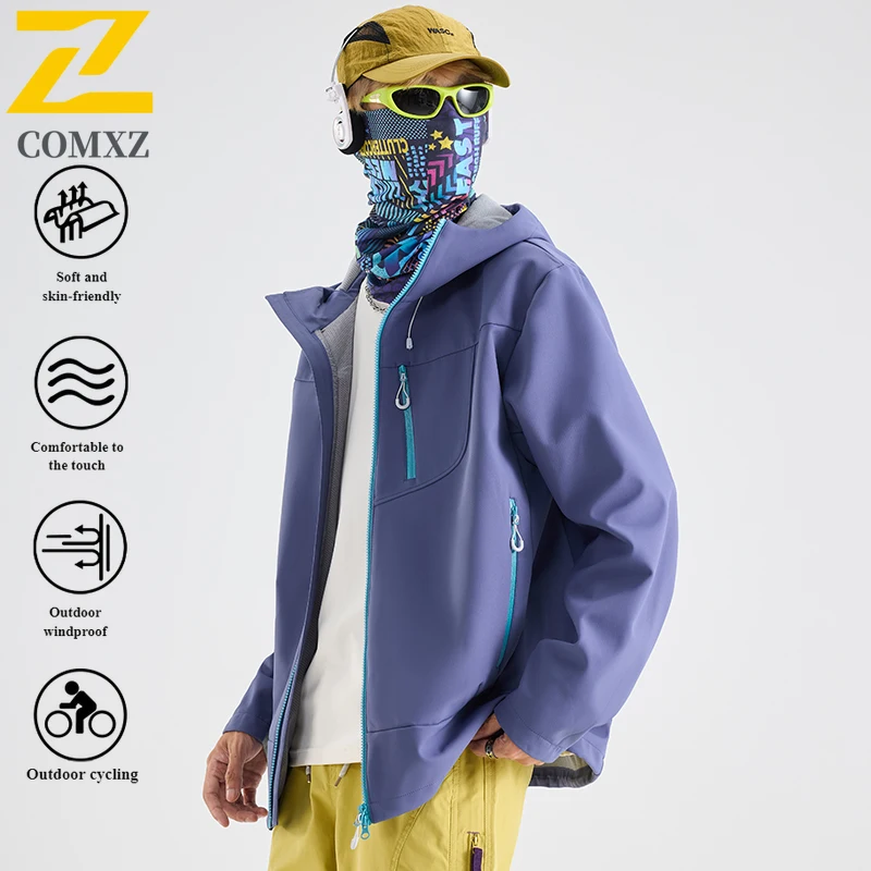 COMXZ 2025 Single Layer Windbreaker Waterproof Breathable Thermal Jacket Men Women Outdoor Hiking Trekking Coat Winter Sports