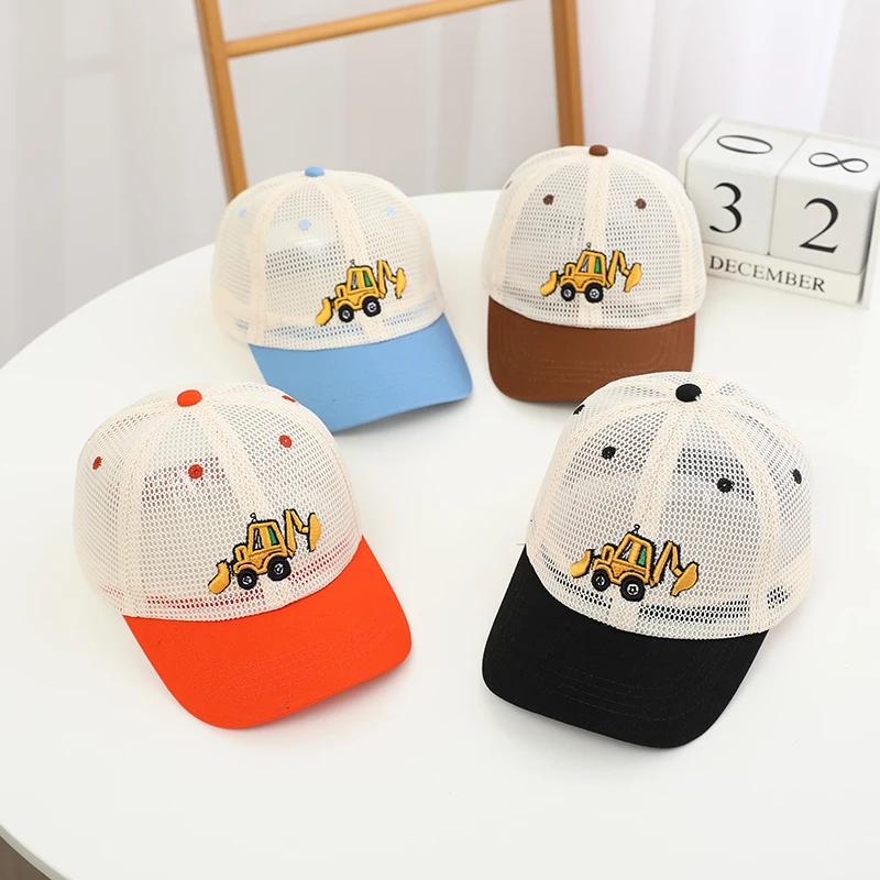 Boys Embroidered Baseball Hat - Bulldozer Excavator Mesh Snapback for Ages 2-8