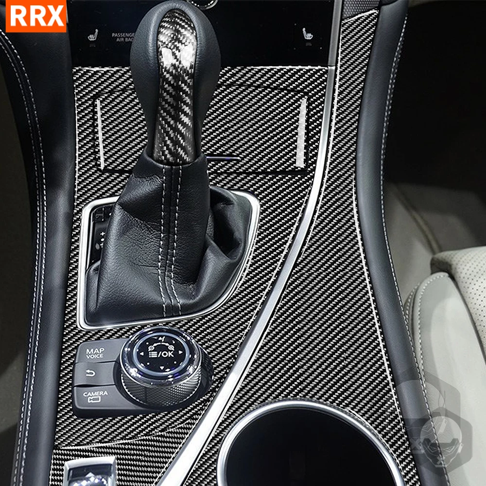 

For Infiniti Q50 2014-2020 Central Control Gear Shift Knob Water Cup Holder Panel Real Carbon Fiber Sticker Trim Cover