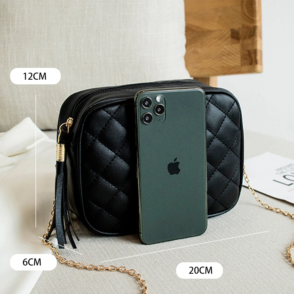 Women Shoulder Bag Rhombus Embroidered Solid Color Chain