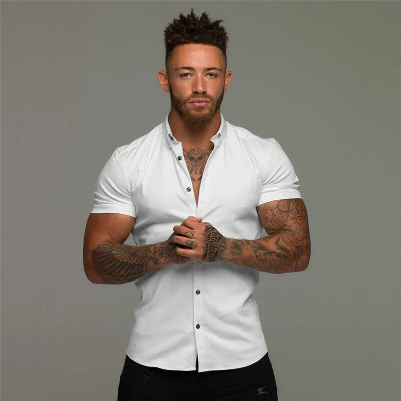 Casual Short Sleeved Shirt Short Sleeved Shirt Button Down Shirt Men's Fashion Dress Shirt Summer Classic Slim Fit Button Short Sleeve Shirts For Men Casual Business Male Hipster Social Shirt