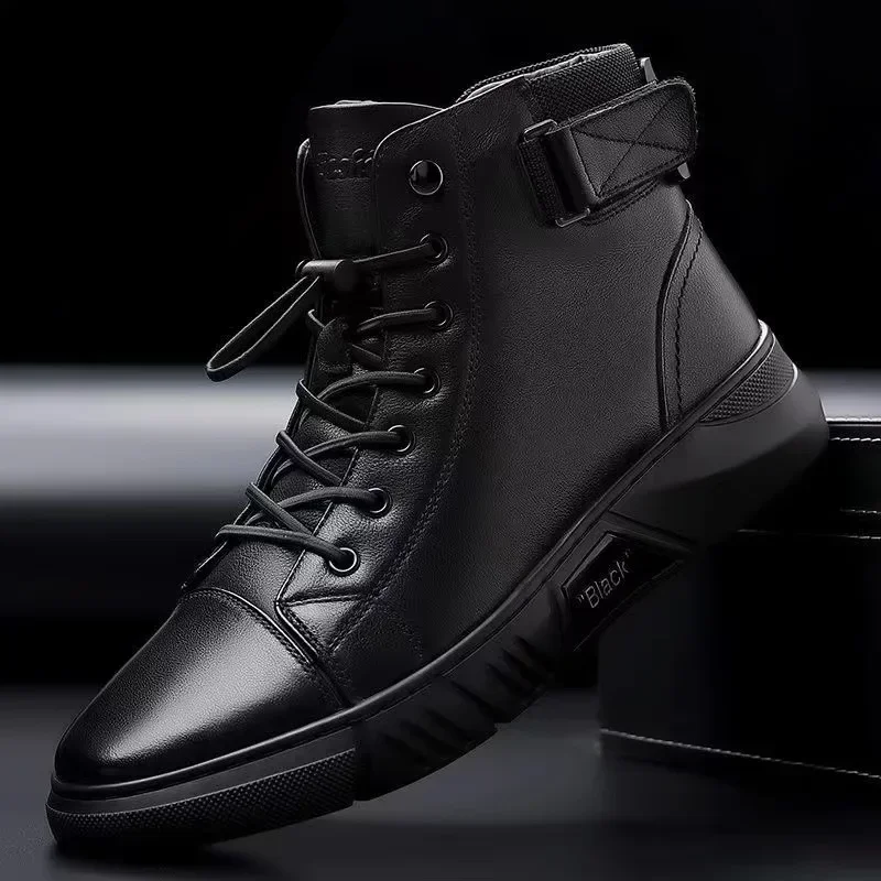 Men's Motorcycle Boots Comfortable Platform Boots Men‘s’ Outdoor High Top Leather Boots Fashion Comfortable Waterproof Men Shoes