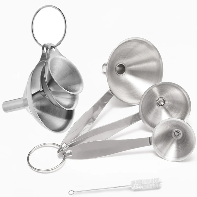 3 Pieces Stainless Steel Kitchen Funnels with Cleaning Brush Small