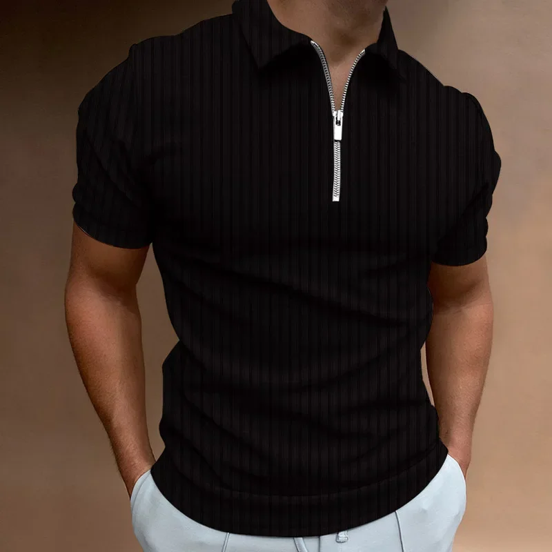 

POLO Shirt Man 2024 Spring and Summer Fashion Versatile Casual Loose Fitting Solid Y2k Zipper Stripe Short Sleeve T-shirts