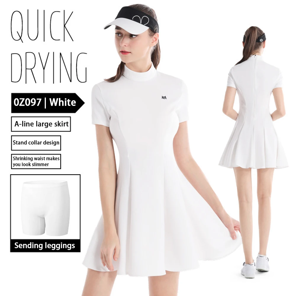 PGM Tennis Golf Dress with Legging Women's Tennis Training Running Fitness Badminton Short Sleeved Slim Waist Thin A-line Dress