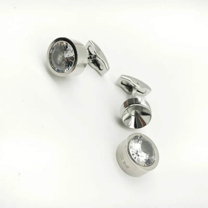 Luxury MB Classic Design Cufflinks With Six Star Branding Round Removable Diamond Mirror Surface Button Box Set