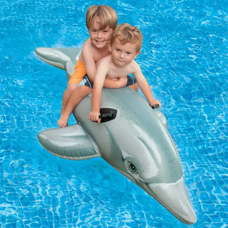 

175*66cm 2 Kids Inflatable Ride-on Dolphin Pool Float Swimming Water Toys Fun Beach Air Raft Bed