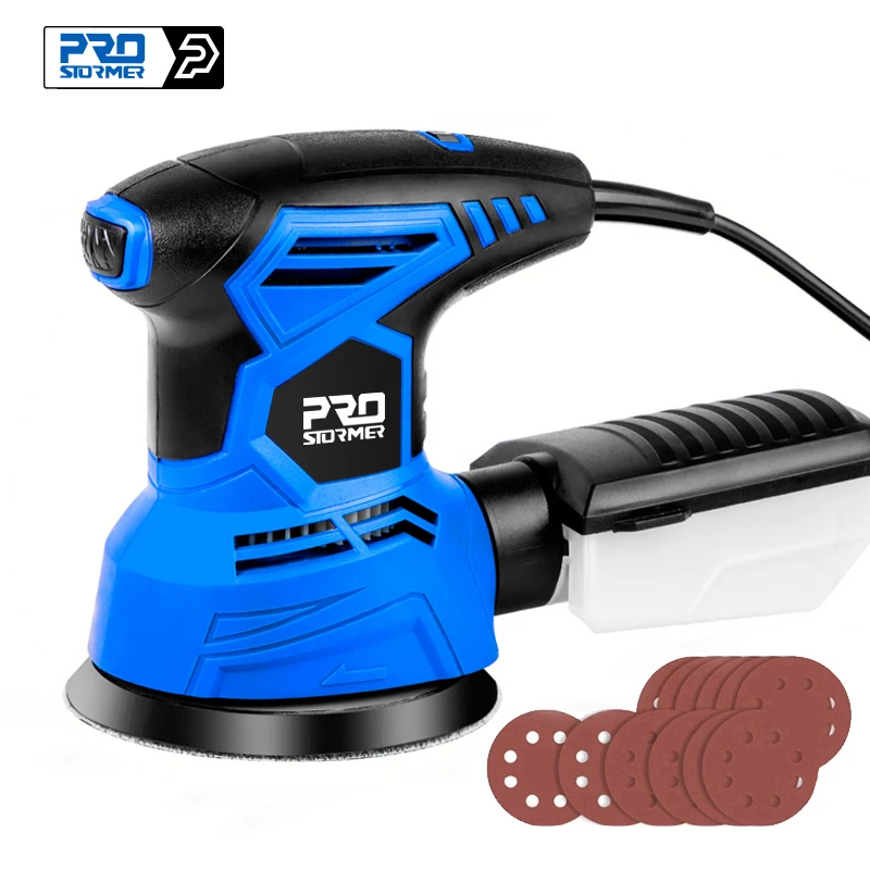 300W Random Orbital Electric Sander Machine with 21Pcs 125mm Sandpapers 120V/240V Strong Dust Collection Polisher by PROSTORMER