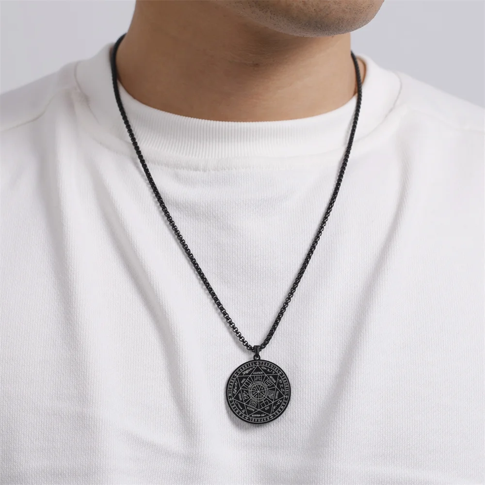 My Shape 7 Archangels Sigil Talisman Necklaces Men Boys Seal of Solomon Pendant Chain Stainless Steel Religious Amulet Jewelry