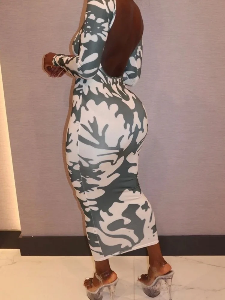 Wmstar Dress Women Wholesale New Autumn Fashion Printed Fitted Backless Long Sleeved Dresses Woman Trade Summer 2025 Clothing
