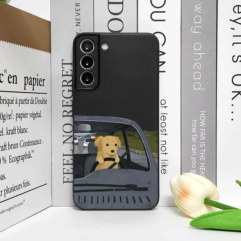 Cartoon Animal Couple Driving Dog Printed Phone Case - Soft Cover