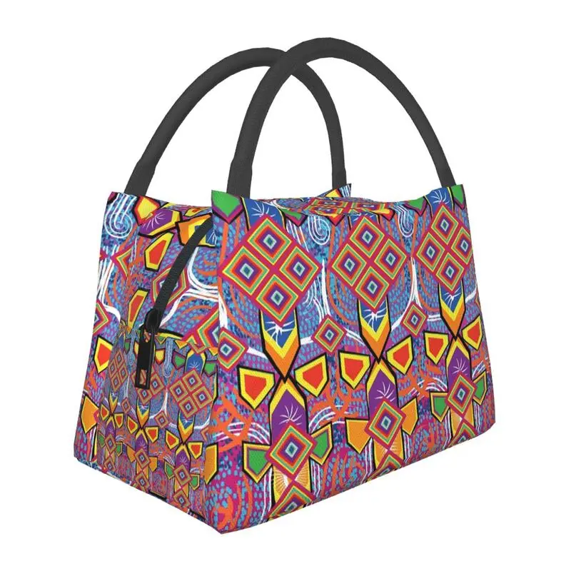 

Mexican Huichol Texture Insulated Lunch Tote Bag for Women Portable Cooler Thermal Food Lunch Box Hospital Office