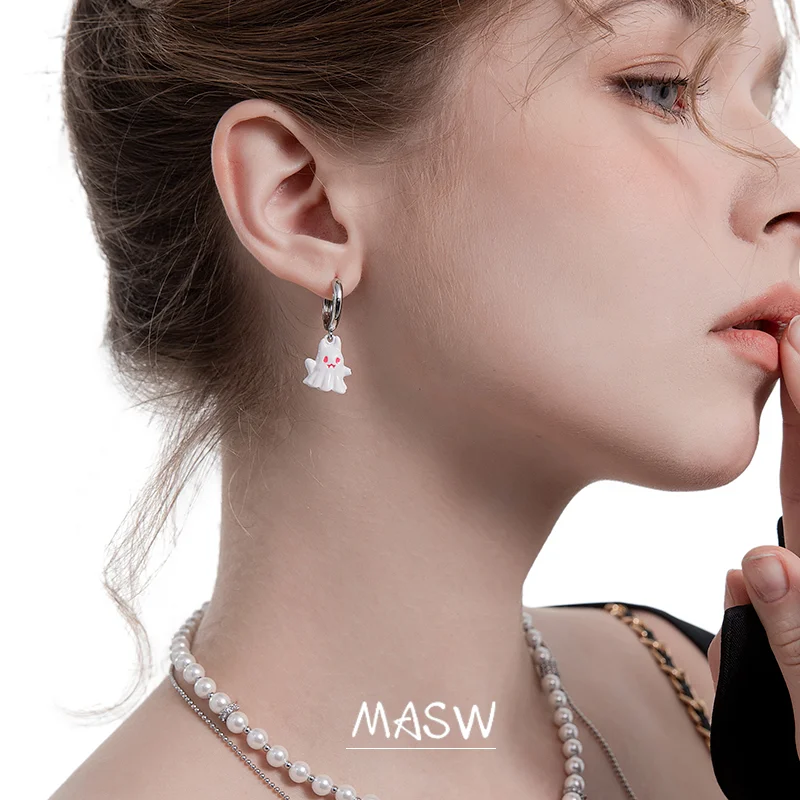 MASW Original Design Asymmetrical Earrings Modern Jewelry High Quality Copper Zircon Halloween Earrings For Women Party Gifts