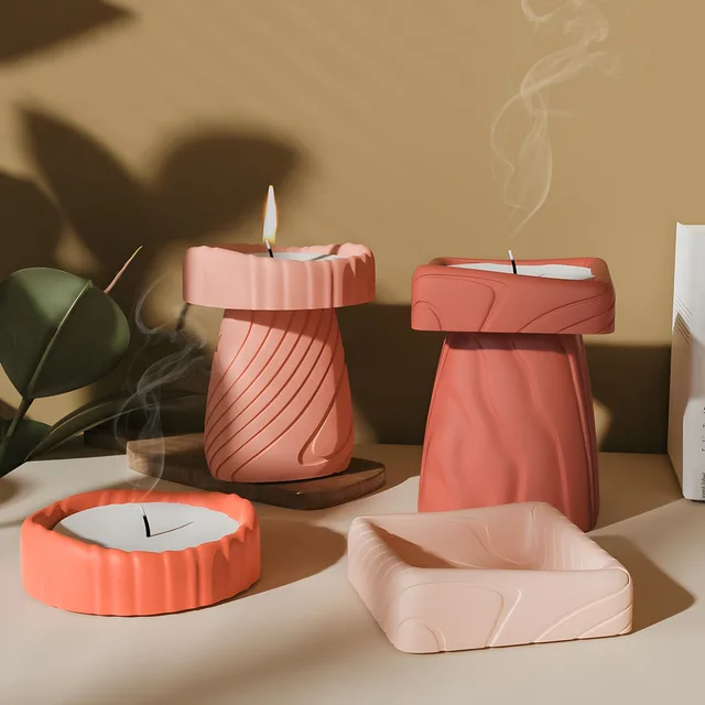Striped Lines Texture Candle Holder Silicone Mold DIY Candle Cup Concrete Gypsum Plaster Mould Combined Tray Holder Resin Mold
