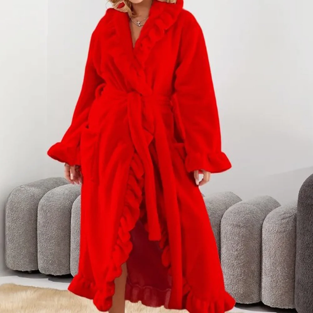 Soft Fleece Ruffle Robe for Women Wedding Bathrobe