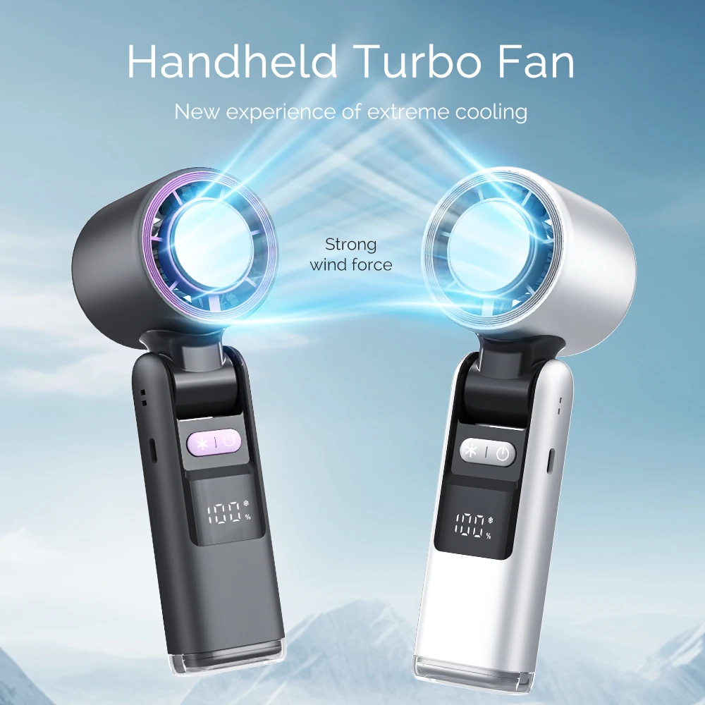 Foldable Air Cooling Rechargeable Fan 4000mAh Portable Mini Handheld Fan 100-Speed Stepless Turbo Wind for Outdoor Travel