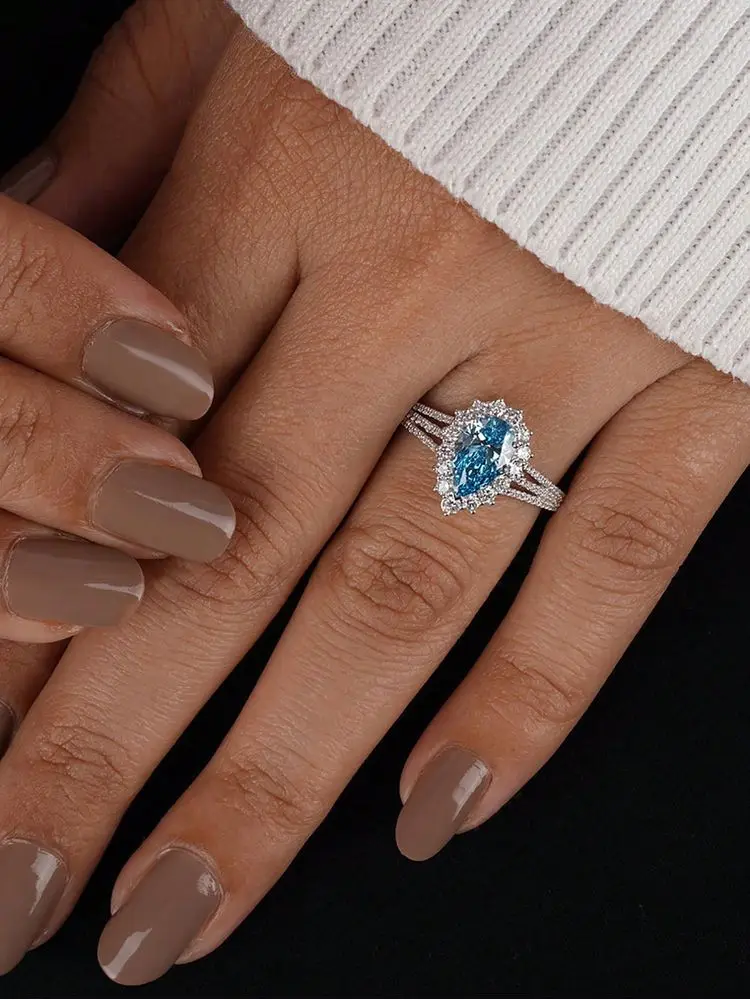 925 Sterling Silber Mode Vintage Meer Blau Birne Zirkon Ring Für Frauen, Verlobung, Hochzeit Einfache Hohe Qualität Edlen Schmuck – Detail 10