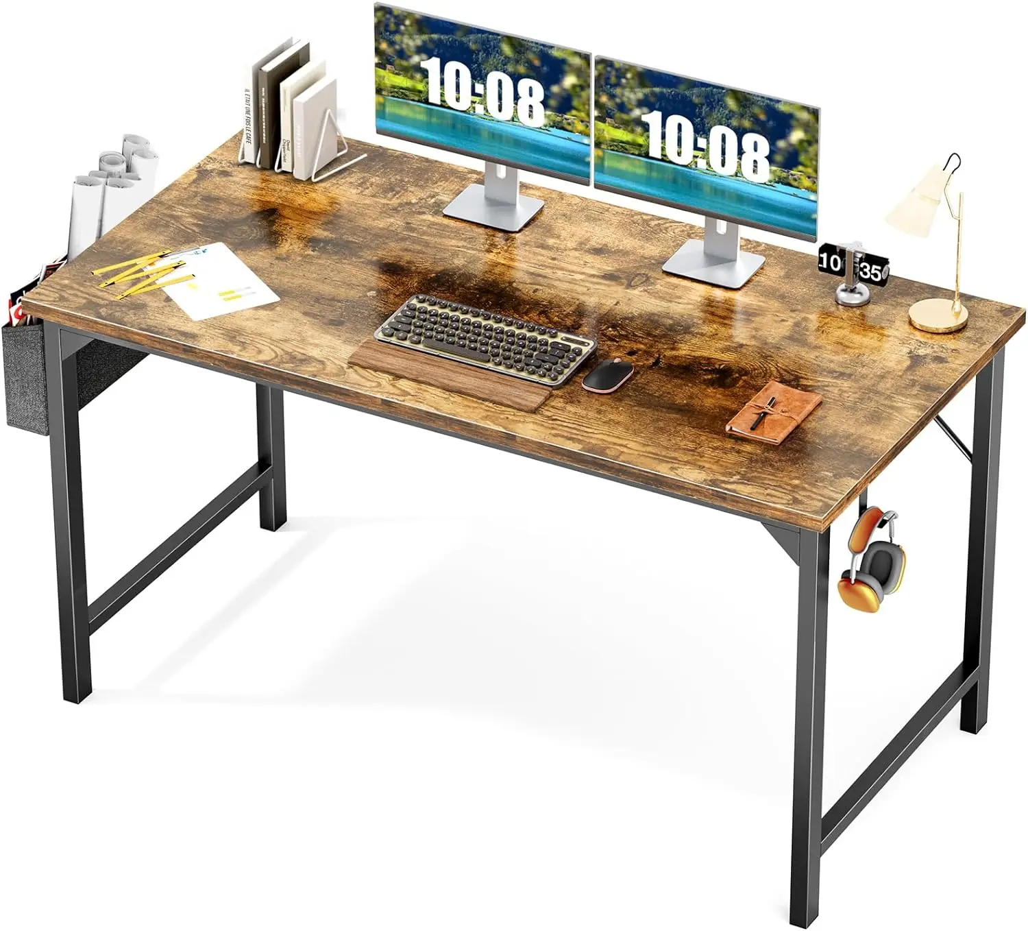 

Компьютерный стол JHK для офиса, простой деревянный стол для обучения детей, 48 дюймов, с крючками для наушников и сумкой для хранения, цвет Деревенский коричневый