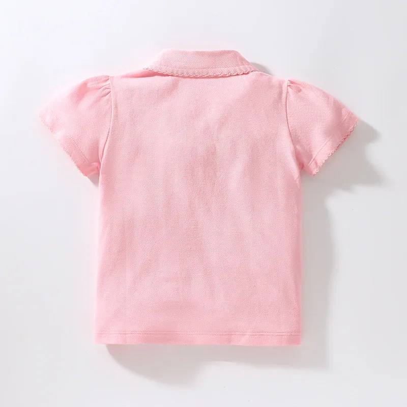 Girls Polo Shirts New Summer Girls Shorts Sleeve Shirts Solid Pink Children's t-shirts for Girls Clothes