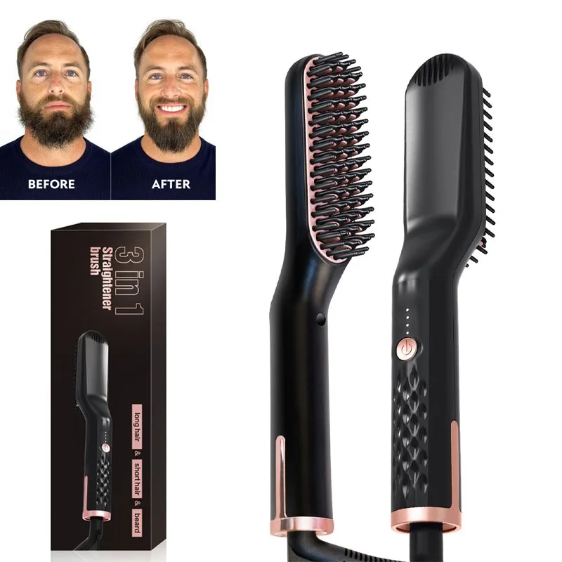 

3 In 1 Men Beard Hair Straightening Brush Heated Comb Multifunctional Straightener Styler Tool Ceramic Comb Quick Hair Styler