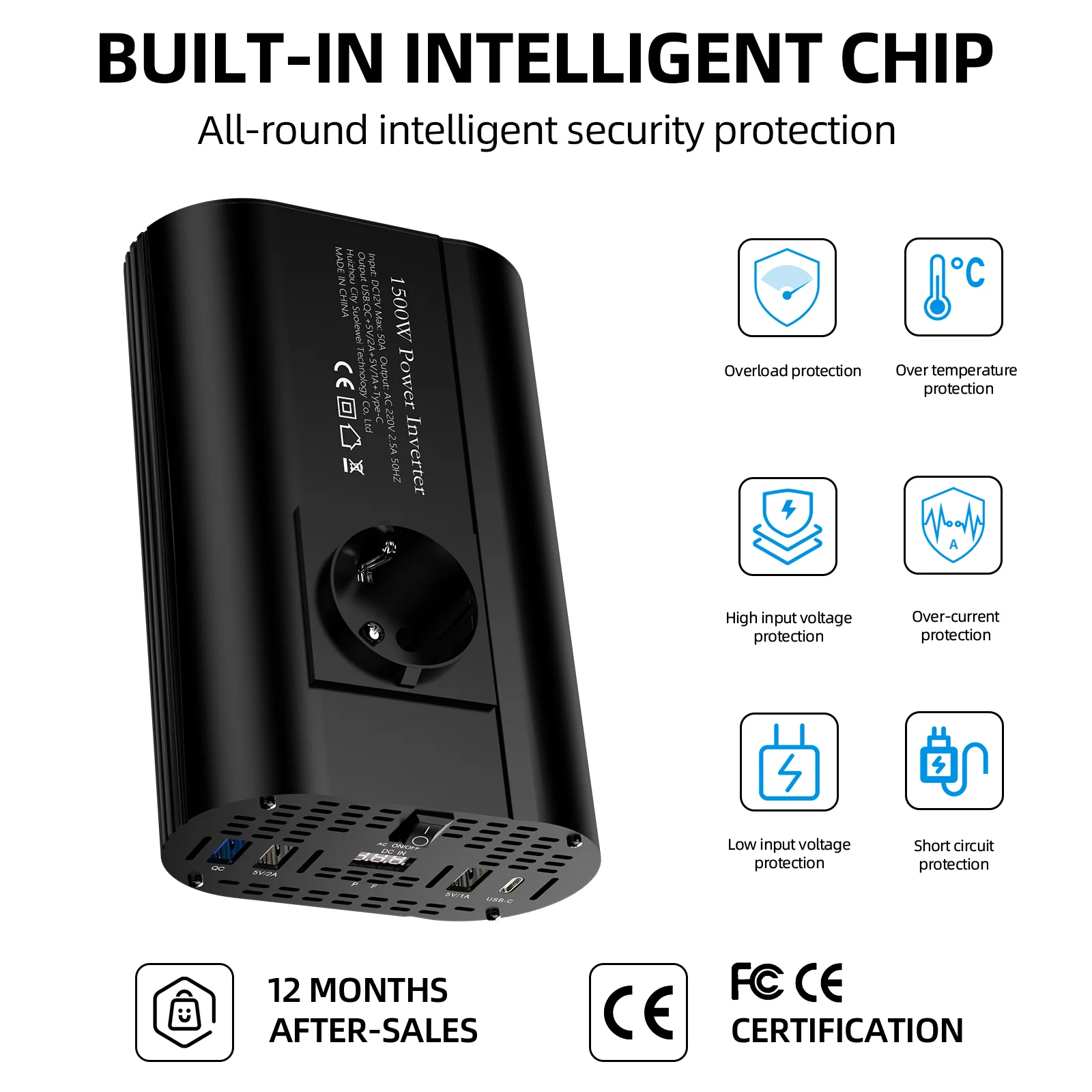 Inverter DC 12V a AC 220V 50HZ onda di correzione inverter energia solare per auto convertitore portatile di tensione 1500W - Image 4
