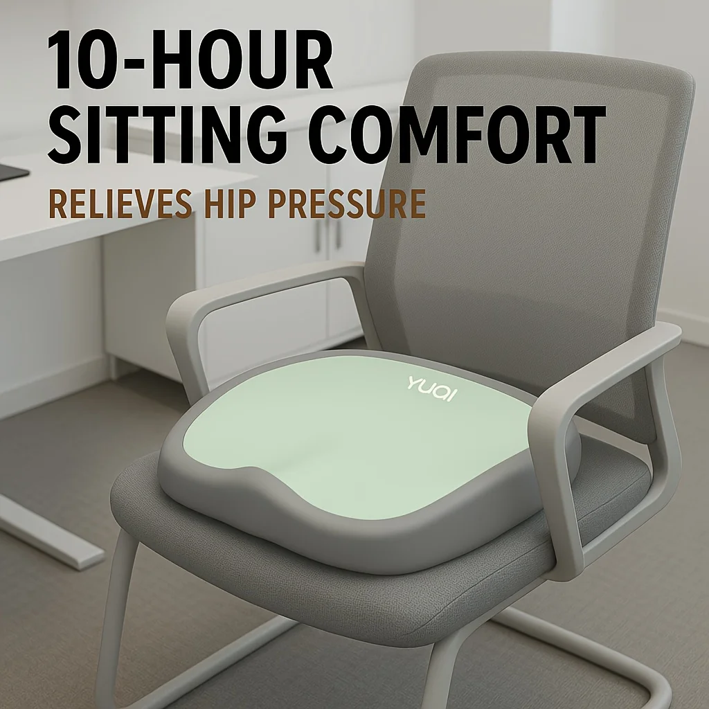 10-Hour Ergonomic Memory Foam Office Chair Cushion with Adjustable Hip,Lumbar Support,Lightweight,Portable,Durable for Home