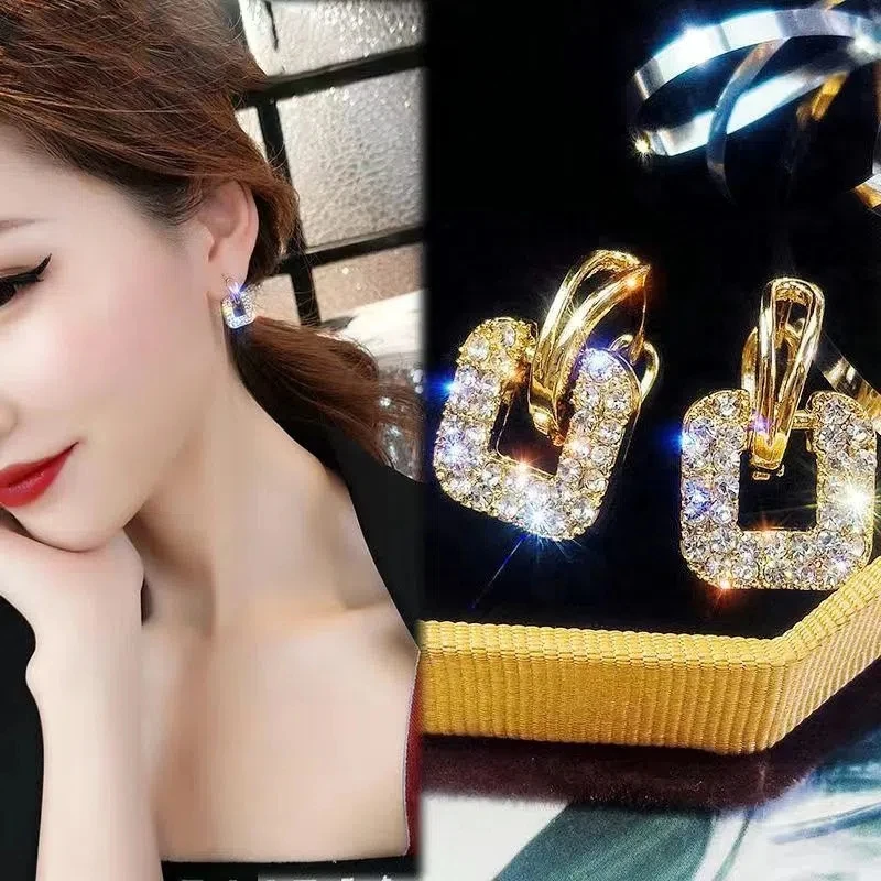 

Fashion Clips on Earrings Without Piercing For Women Girls Korean Style Elegant Crystal Jewelry Lady Earrings Gift