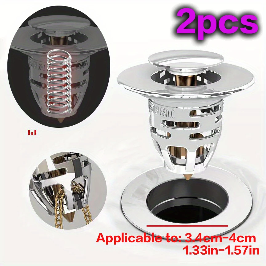 ตัวกรองท่อระบายน้ำแบบป๊อปอัพ 2 ชิ้น สำหรับห้องน้ำ อ่างล้างหน้า อ่างล้างมือ กรองเส้นผม อ่างล้างจาน ท่อระบายน้ำในครัว อ่างอาบน้ำ 1