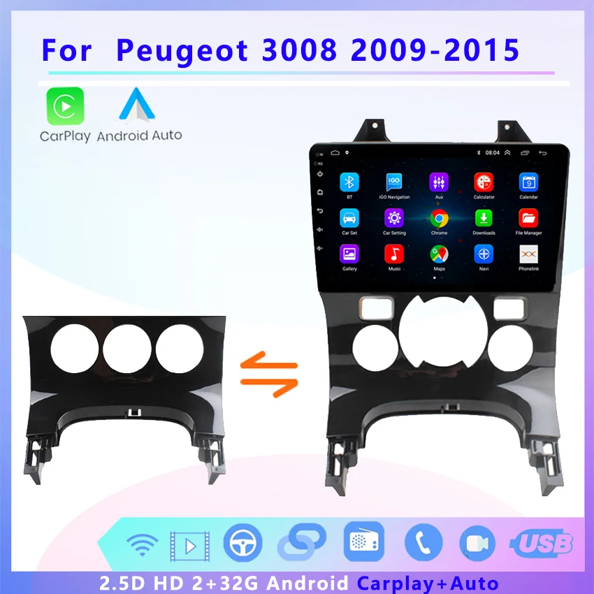 2 din Android radio car multimedia player wireless Carplay Auto GPS WIFI For Peugeot 3008 2009 - 2015 |