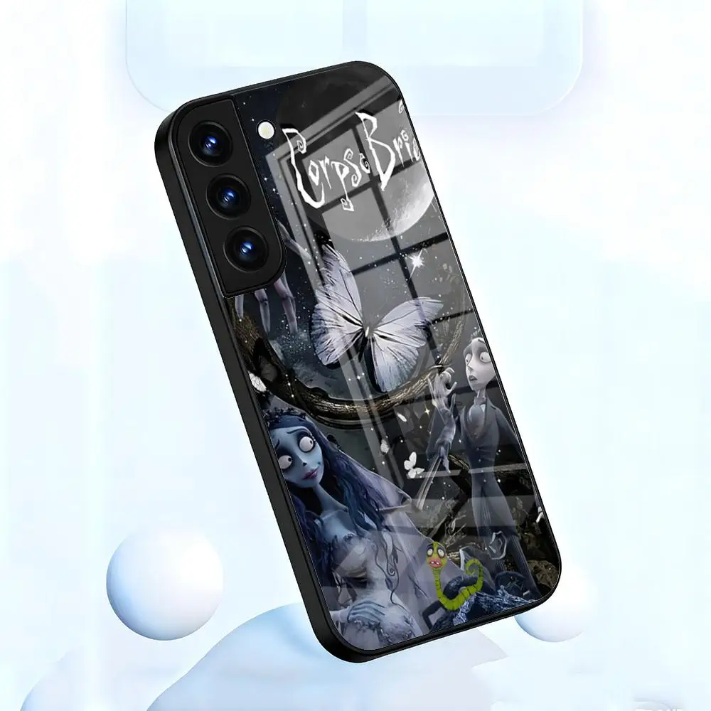 Tim Burton C-Corpse B-Bride Themed Black Glass Phone Case