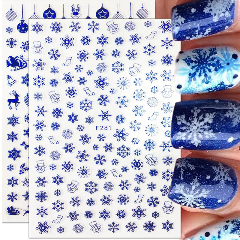 

Christmas Snowflakes Nail Stickers Winter Nail Supplies Bronzing Snowflake Sticker 3D Nail Decals DIY Nail Art Decorations
