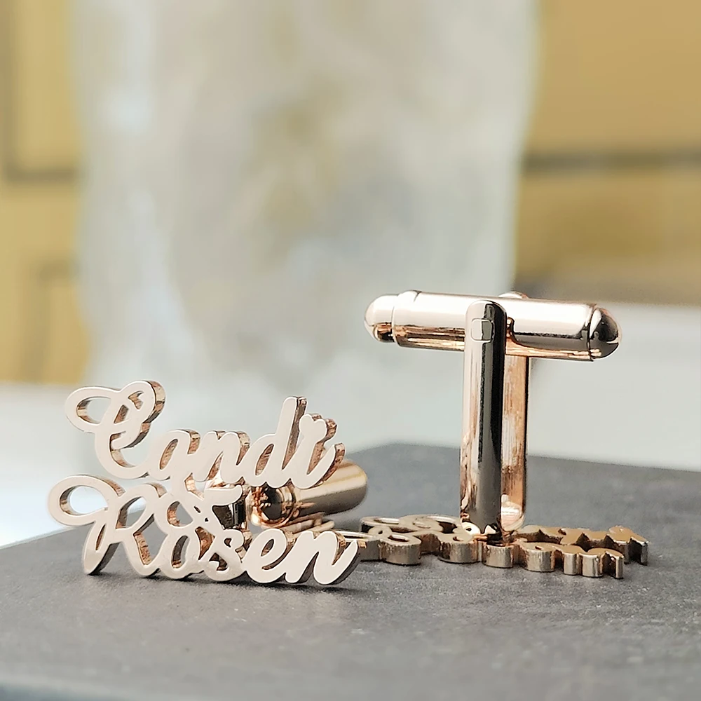 Personalized 1pair Men Custom Any Name Cufflinks For Men Gold