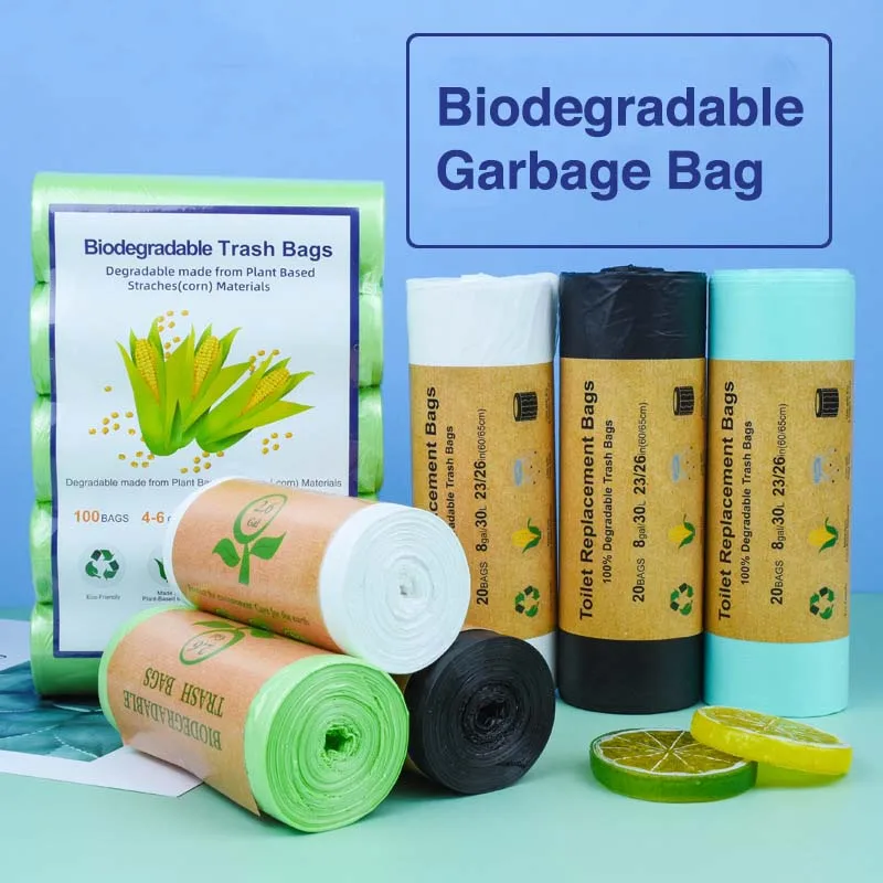 Biodegradable Garbage Bag Corn Starch Kitchen Household Compostable Flat  Mouth Garbage Bag Degradable Trash Bag