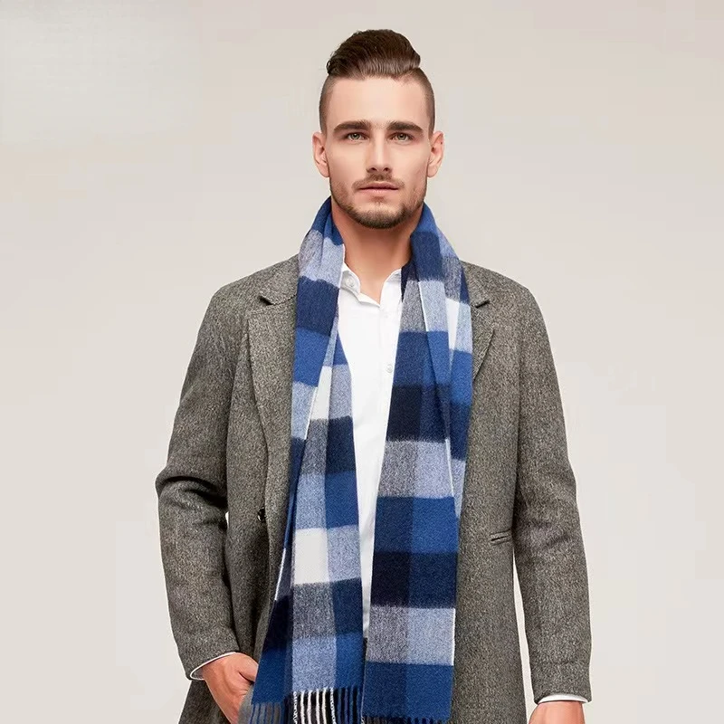 100% Wool Scarf Men Thick Plaid Soft Warm Women Wraps Classic Business Muffler Winter Popular Tassel Shawl Male knitted scarf cashmere scarf