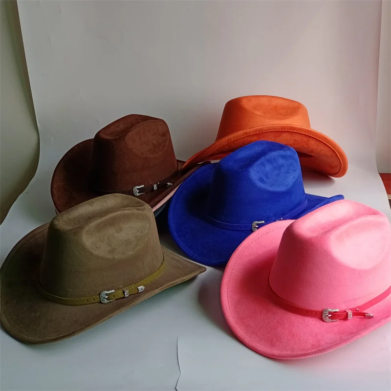 Cowboyhut Wildlederhut Marlboro Western-Stil Lederriemen Filzhut Herren- und Damen-Filzhut für Herbst und Winter Sombrero Vaquero – Detail 3