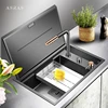 Nanometer Black Hidden kitchen Sink SUS 304 Stainless Steel 4mm Thickness Flip Cover Hidden Handmade kitchen Sinks 1