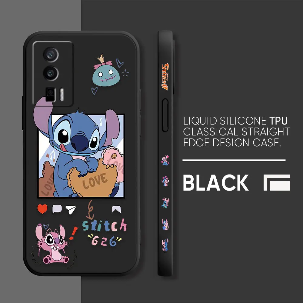 Case For Redmi K60E K60 K50 K40S K40 K30 9A 9 8A 8 10 Pro 4G 5G Colour Simple Liquid silicone Case Cartoon Lilo & Stitch Angel