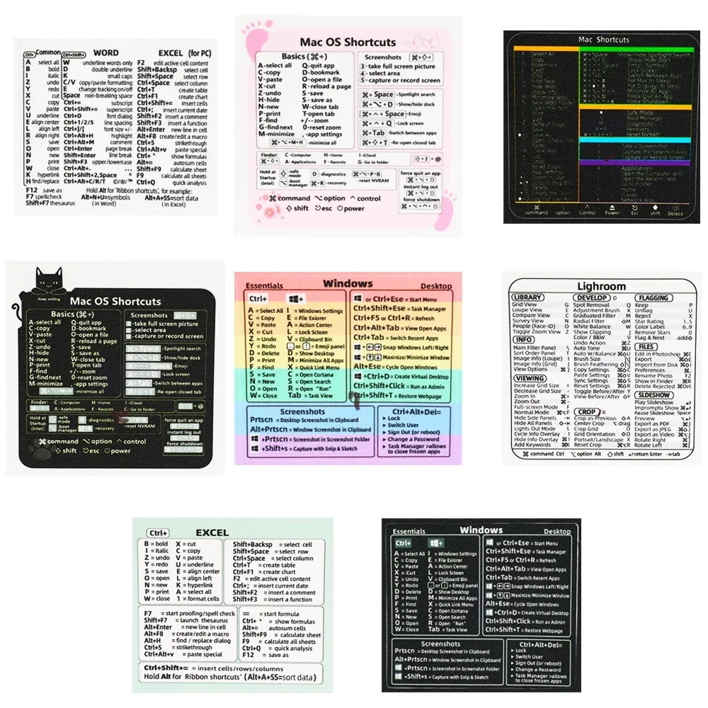 Universal Keyboard Shortcut Sticker Set for Computers and Software Applications