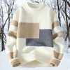 Autumn Mens Block Color Sweater Matching Winter Knitted Sweater Men High-quality Pullover Loose Warm Thick Streetwear Pullovers 1