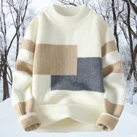 Autumn Mens Block Color Sweater Matching Winter Knitted Sweater Men High-quality Pullover Loose Warm Thick Streetwear Pullovers 1