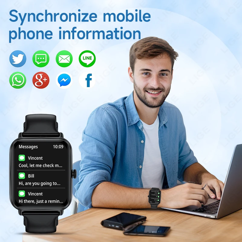 LIGE 2025 New Smart Watch Men Women 1.83" HD Bluetooth Call SOS Heart Rate Blood Oxygen IP68 Waterproof Smartwatch Ladies Gift
