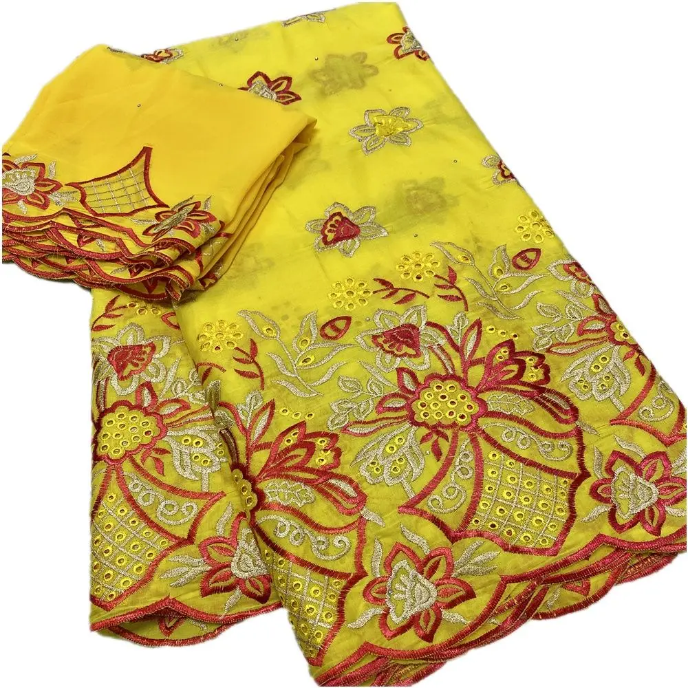 

Fashion Yellow African Cotton Fabric High Quality Nigerian Fabrics For Wedding Party Dress 5+2 Yards/lot
