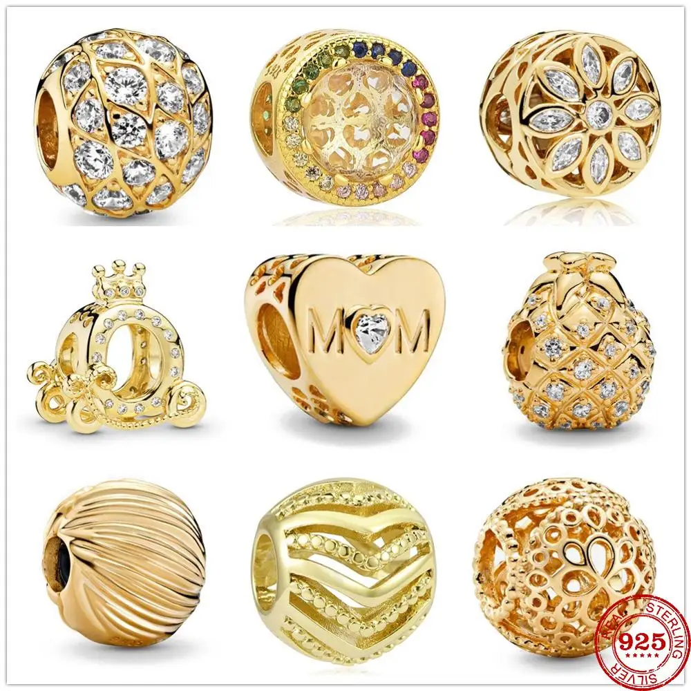 

New Gold MOM Pumpkin Cart Pineapple fit original Pandora charms silver 925 Bead Bracelet trinket DIY Women Jewelry making Gifts