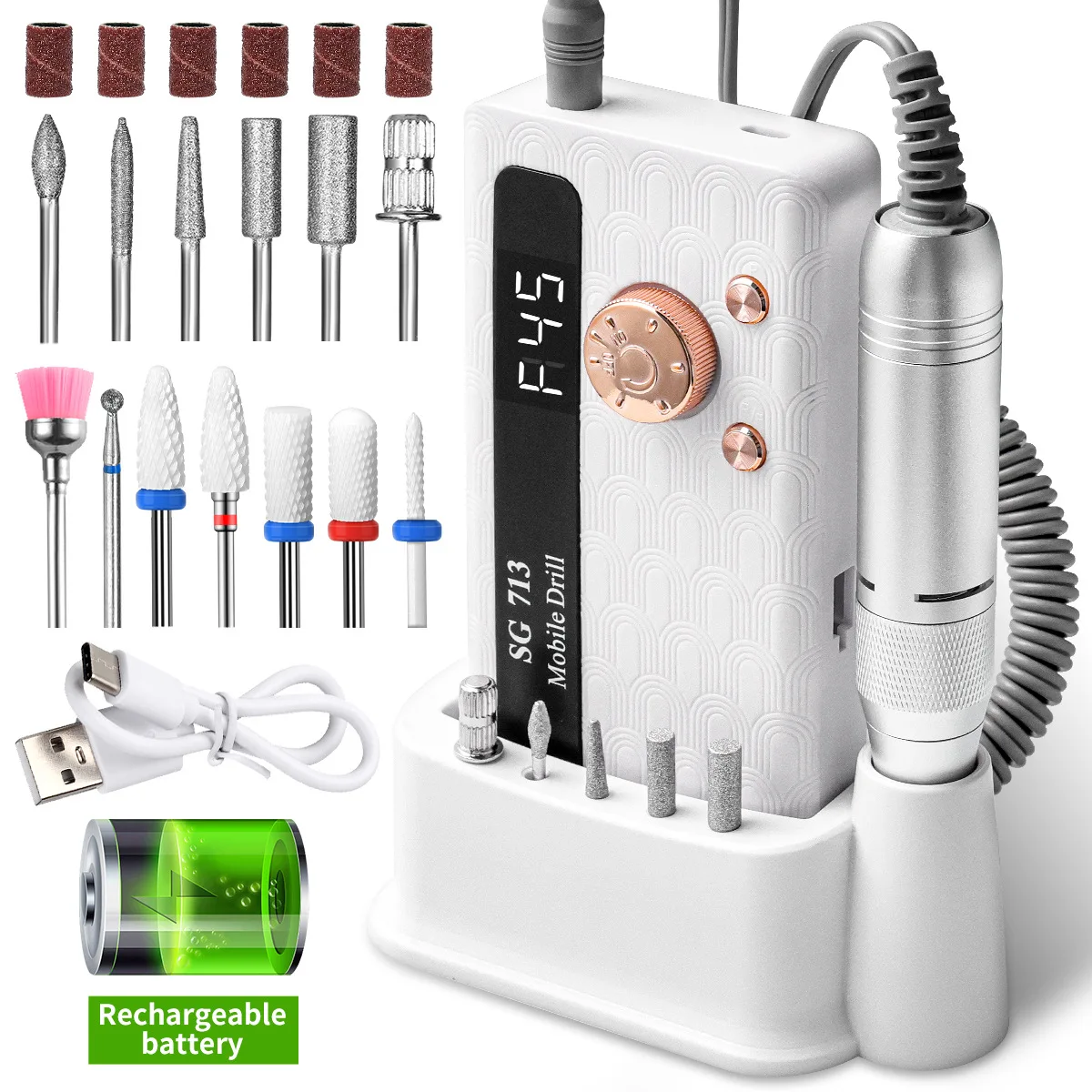 35000/45000RPM Rechargeable Nail Drill Machine Professional Portable Electric Ma