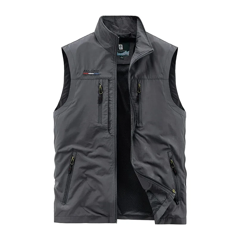 M-6XL 낚시 하이킹 멀티 포켓 캐주얼 루즈 조끼 남성용, 레저 조끼 재킷, 단색 툴링 스타일 얇은 조끼
