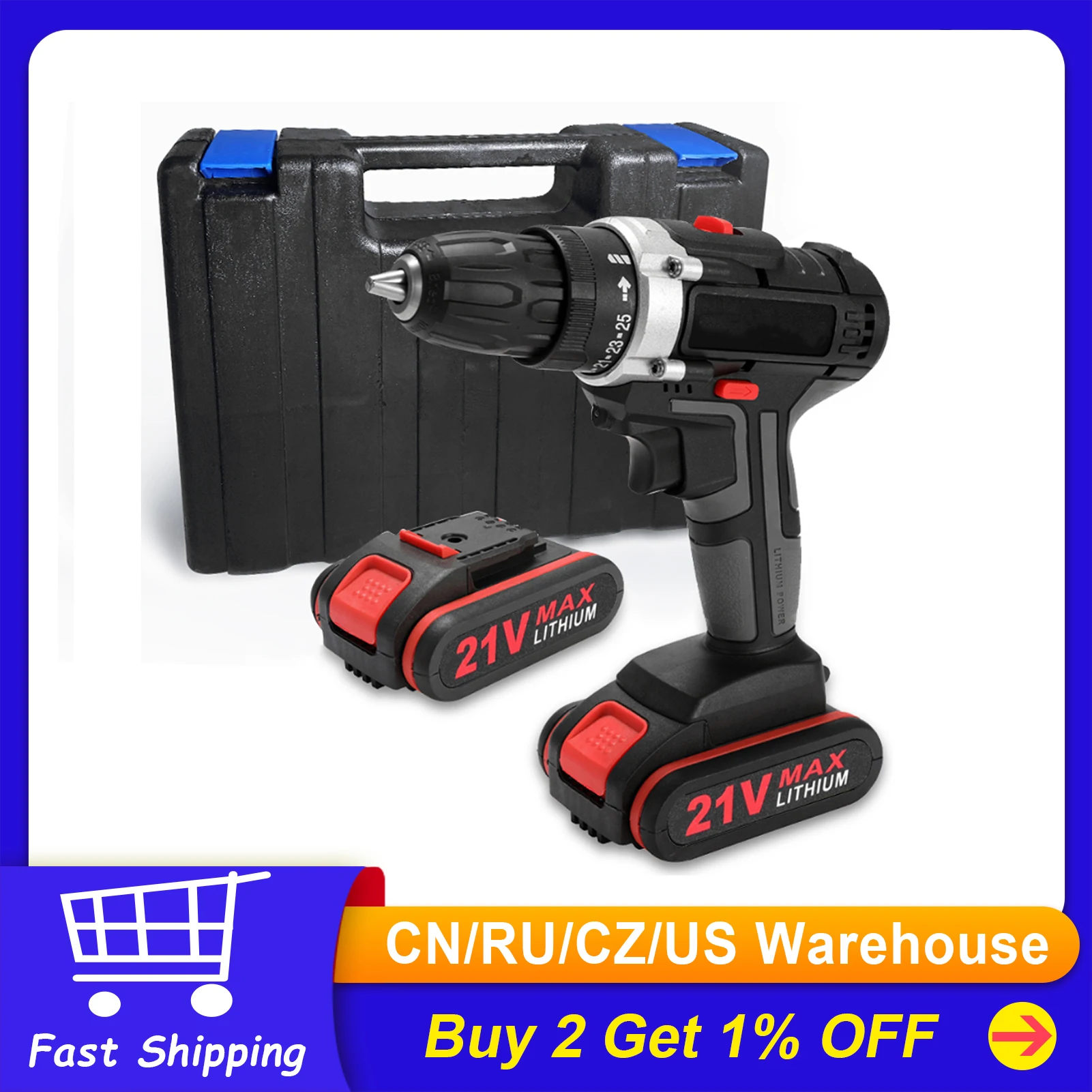 21v/36v Electric Impact Cordless Drill Highpower Lithium Battery