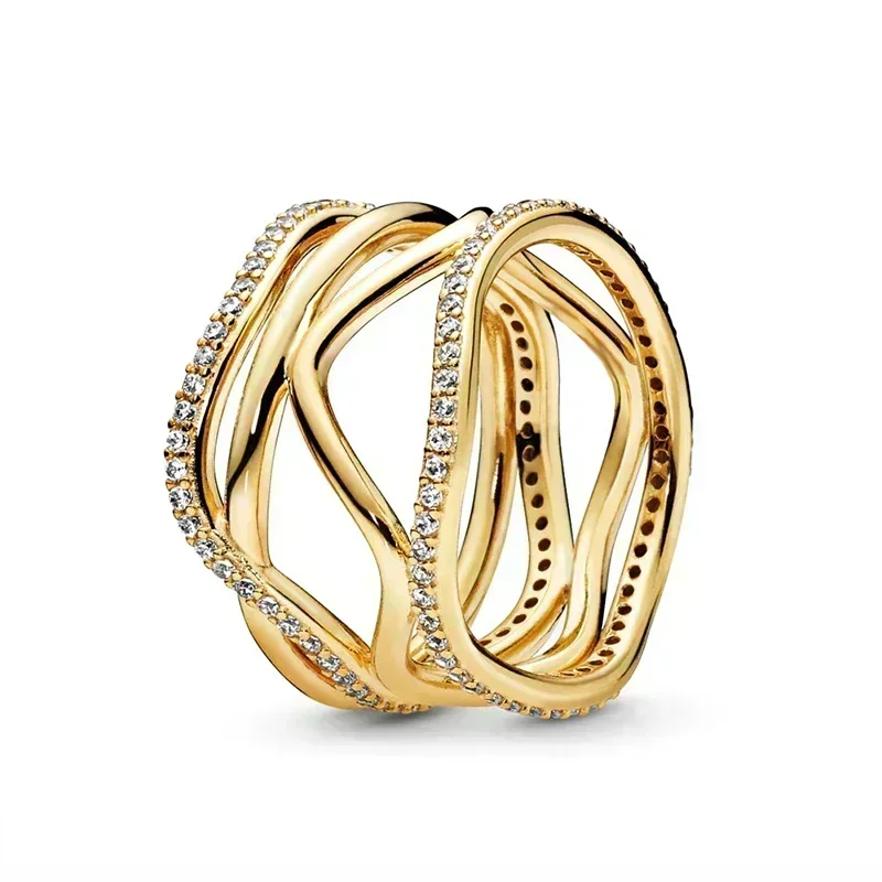 Hot selling 925 sterling silver exquisite gold series ring, sparkling heart-shaped crown ring, fashionable charm jewelry gift 3