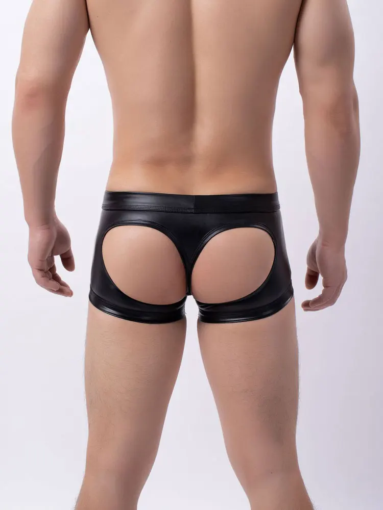 

Трусы-боксеры мужские из ПУ кожи, пикантное нижнее белье с вырезами, эффектные просвечивающие трусы, трусы-боксеры, сексуальное нижнее белье для мужчин