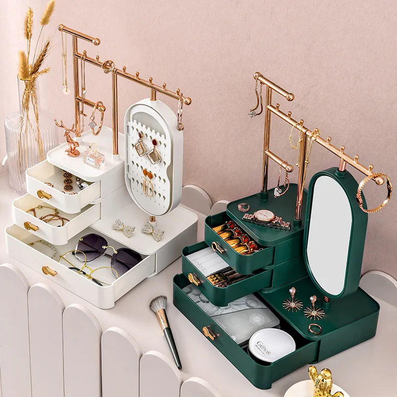 Jewelry Storage Box Necklace Earring Display Fashion Big Capacity Cosmetic Storage Box Bathroom Desktop Beauty Makeup Organizer