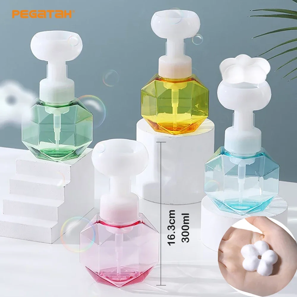 300ml Liquid Soap Dispenser Foaming Pump Flower Shape Foam Bottle Portable Sanitizer Bottles Shower Gel Bathroom Accessories